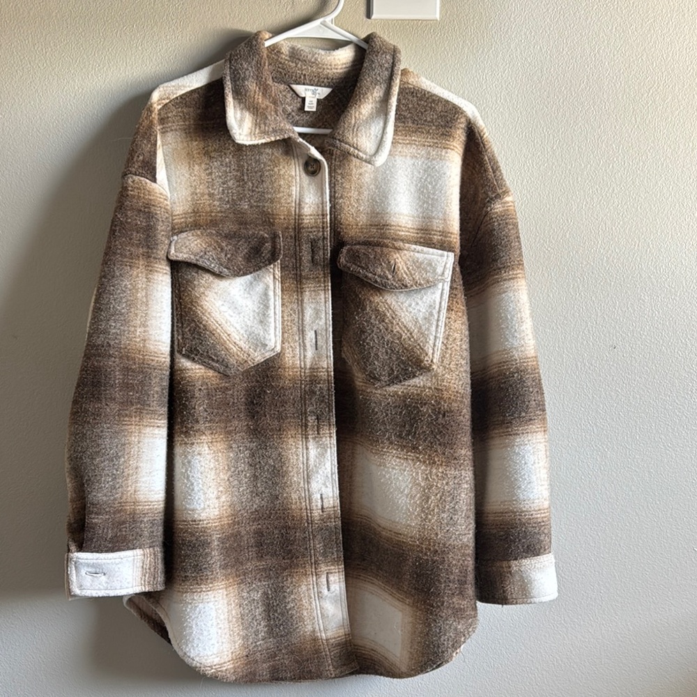 Terra & Sky Brown Utility Jacket with Collared Neckline